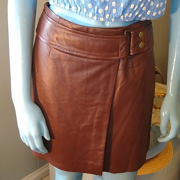 Hugo Buscati Chocolate Wrap Leather Mini Skirt - 2 - Picture 2 of 8